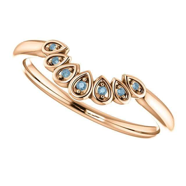 Fleur Band - Vintage Inspired Contoured White, Black or Teal Diamond Stacking Wedding Ring Teal Blue SI Diamonds / 14k Rose Gold Ring by Nodeform