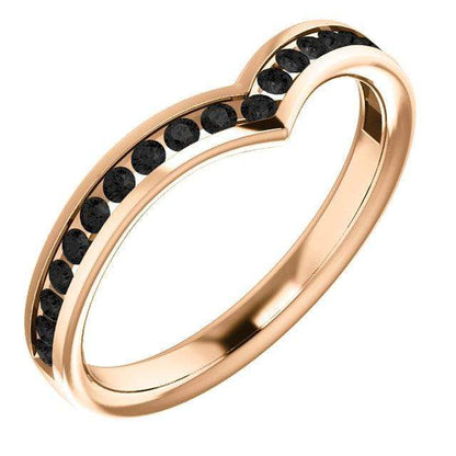 Vera Band - V-Shape Contoured Wedding Ring with channel-set Diamond, Moissanite, Ruby or Sapphire All Black Diamonds / 14k Rose Gold Ring by Nodeform
