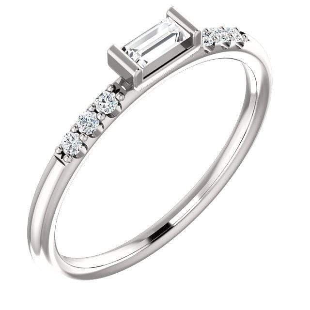 Baguette Diamond or Moissanite Accented Stacking Promise Ring 14k White Gold (contains Nickel, Rhodium Plated) / Genuine Diamonds Ring by Nodeform