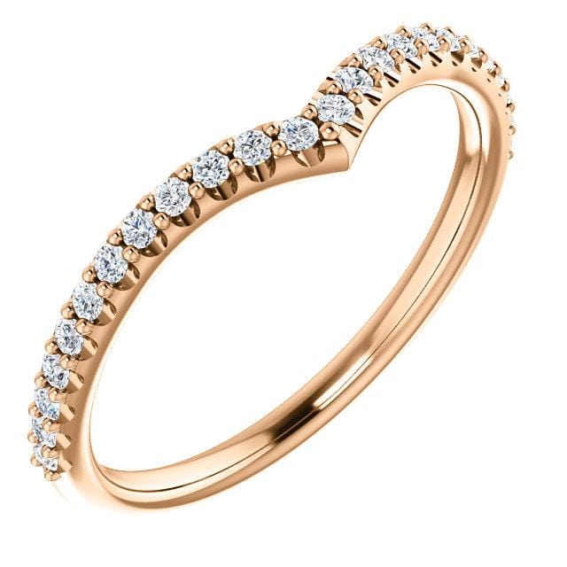 Vivian Band - V-Shape Contoured Accented Diamond, Moissanite, Ruby or Sapphire Wedding Ring All White Diamonds SI2-3, G-H / 14k Rose Gold Ring by Nodeform