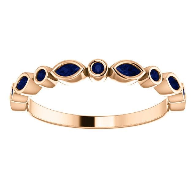 Maggie Band, 1/4CTW Diamond or Sapphire Bezel Set Marquise Stacking Half Eternity Anniversary Ring All Blue Sapphires / 14k Rose Gold Ring by Nodeform