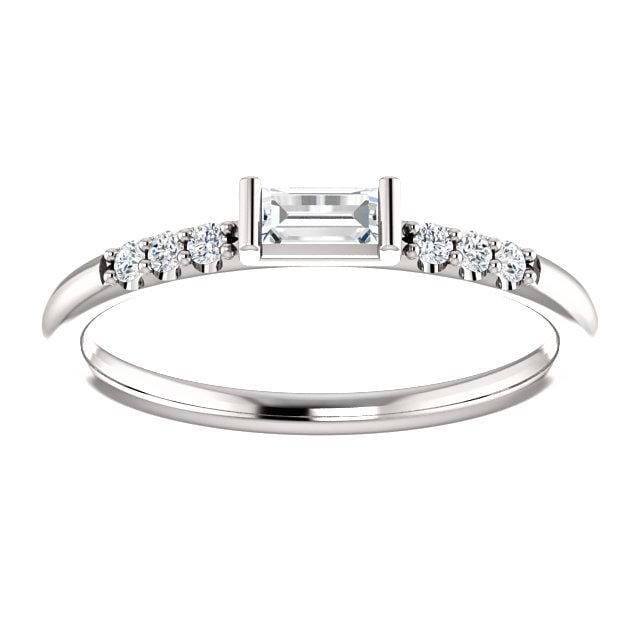 Baguette Diamond or Moissanite Accented Stacking Promise Ring Platinum / Genuine Diamonds Ring by Nodeform