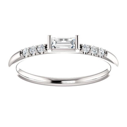 Baguette Diamond or Moissanite Accented Stacking Promise Ring Platinum / Genuine Diamonds Ring by Nodeform