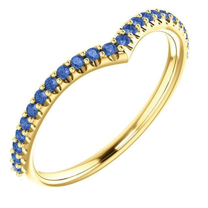 Vivian Band - V-Shape Contoured Accented Diamond, Moissanite, Ruby or Sapphire Wedding Ring All Ceylon Blue A Grade Sapphires / 14K Yellow Gold Ring by Nodeform