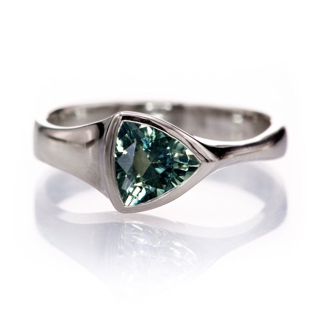 Trillion Genuine Teal-Green 1.07ct Madagascar Sapphire Bezel Solitaire Engagement Ring Ring by Nodeform
