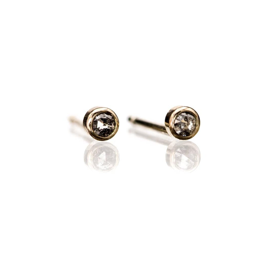 14k Gold Gray Diamond Earring Studs - Rose Cut Salt and Pepper Diamonds -  Made to Order