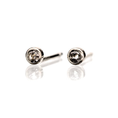 Tiny Gray Salt & Pepper Rose Cut Diamond Bezel Gold or Platinum Stud Earrings 14k White Gold Earrings by Nodeform