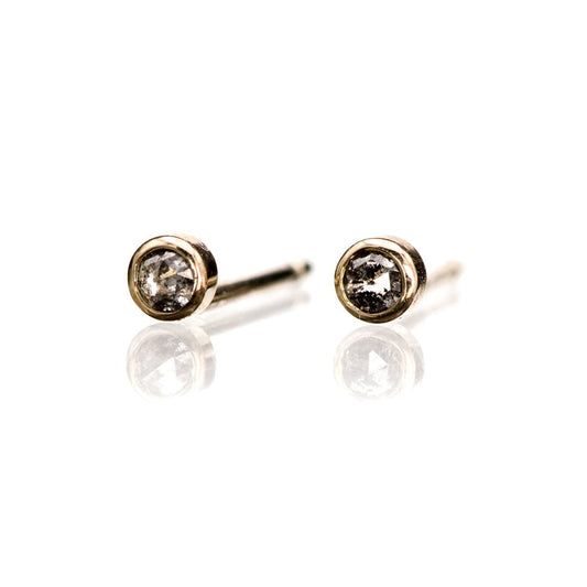 Tiny Gray Salt & Pepper Rose Cut Diamond Bezel Gold or Platinum Stud Earrings 14k Yellow Gold Earrings by Nodeform