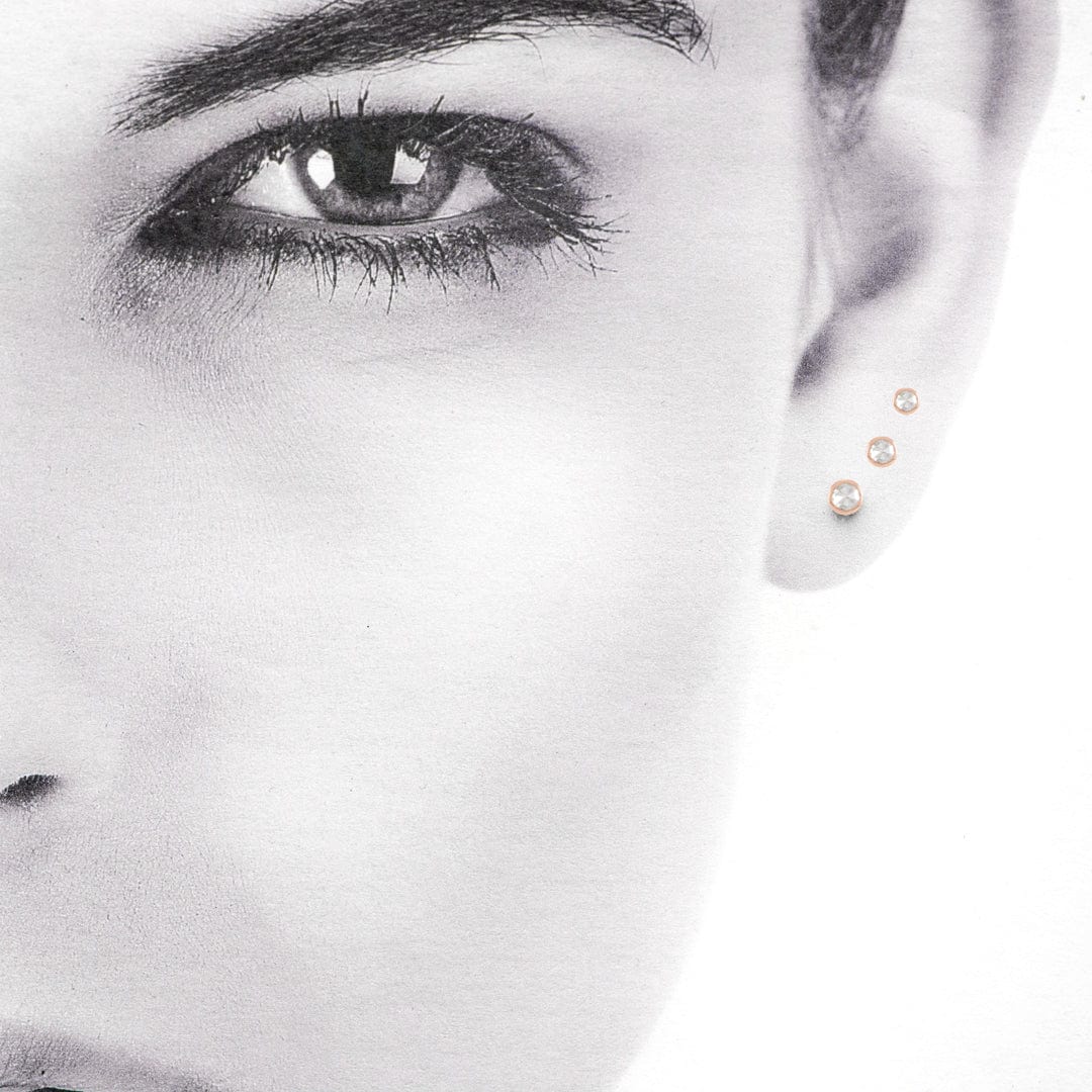 Tiny White Rose Cut Diamond Bezel Gold or Platinum Stud Earrings Earrings by Nodeform