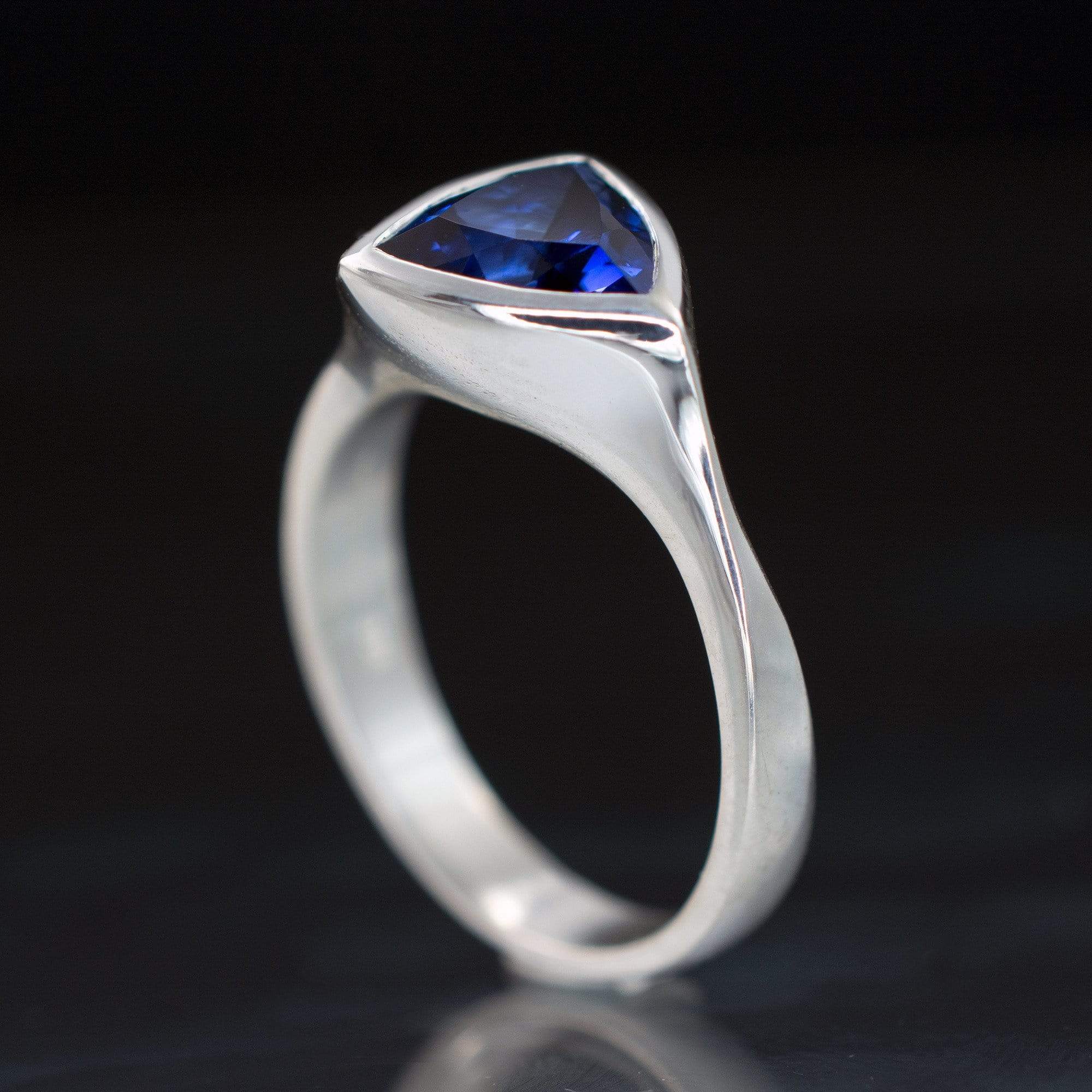 Trillion Lab Created Blue Sapphire Bezel Solitaire Engagement Ring