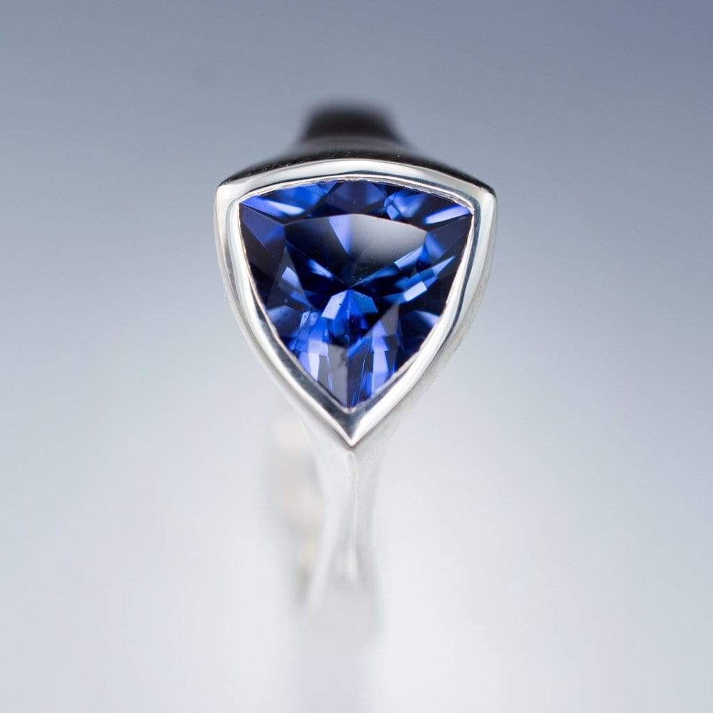 Trillion Lab Created Blue Sapphire Bezel Solitaire Engagement Ring Ring by Nodeform
