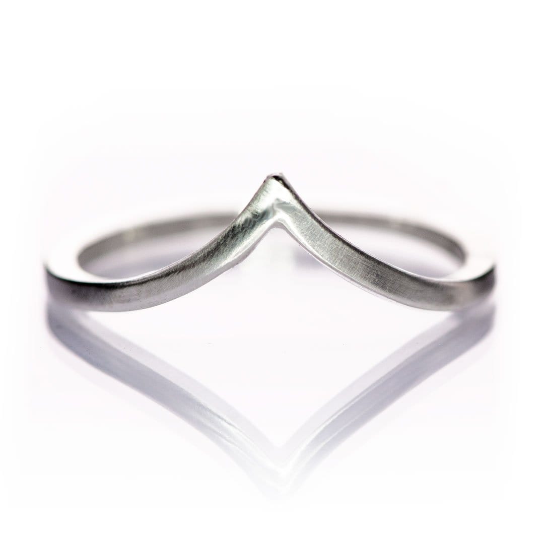 Victoria Ring V Shape Contoured Curved Skinny Thin Wedding Stacking Band 14kPD White Gold / 1.5mm wide Ring by Nodeform