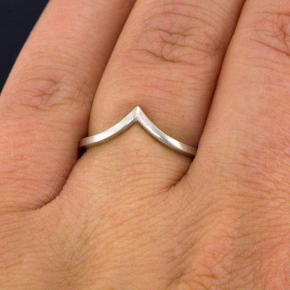 Victoria Ring V Shape Contoured Curved Skinny Thin Wedding Stacking Band Ring by Nodeform