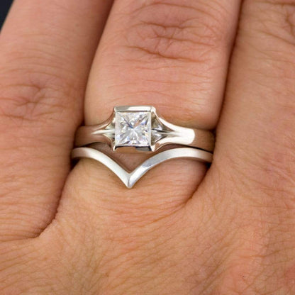 Princess Square Brilliant Moissanite Fold Semi-Bezel Set Solitaire Engagement Ring Ring by Nodeform