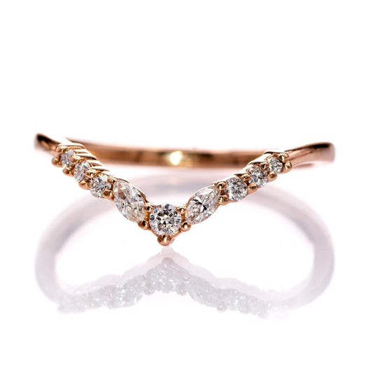 Vanessa Band- Graduated Diamond V-Curved Chevron Contoured Stacking Wedding Ring All lab-grown White Diamonds SI1-2, G-H / 14k Rose Gold Ring by Nodeform