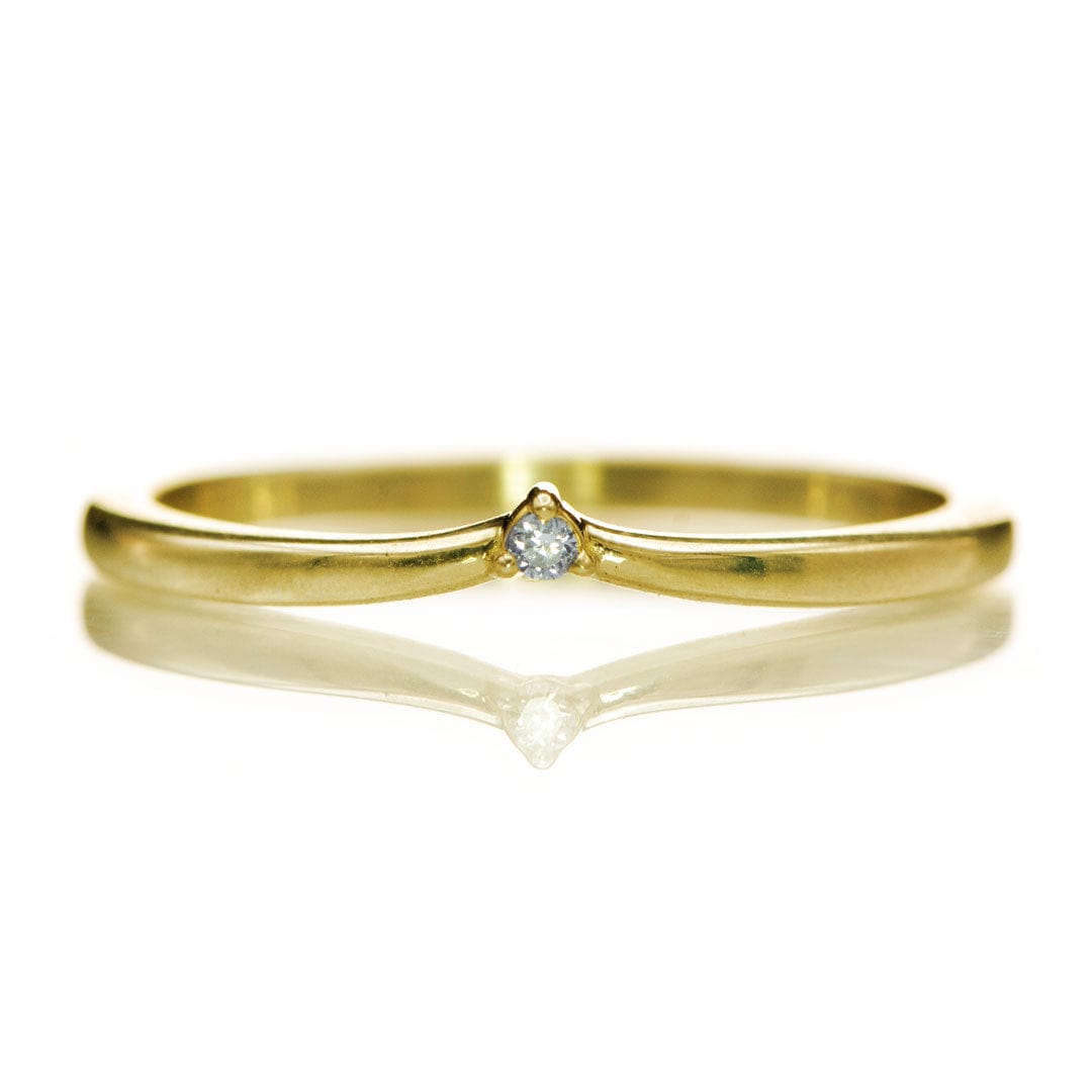 Vani Band - Tiny Diamond, Moissanite or Sapphire V-Shape Contoured Stacking Wedding Ring Lab Grown Diamond / 14K Yellow Gold Ring by Nodeform