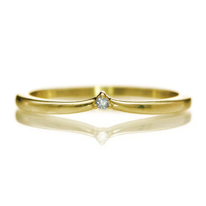 Vani Band - Tiny Diamond, Moissanite or Sapphire V-Shape Contoured Stacking Wedding Ring Lab Grown Diamond / 14K Yellow Gold Ring by Nodeform