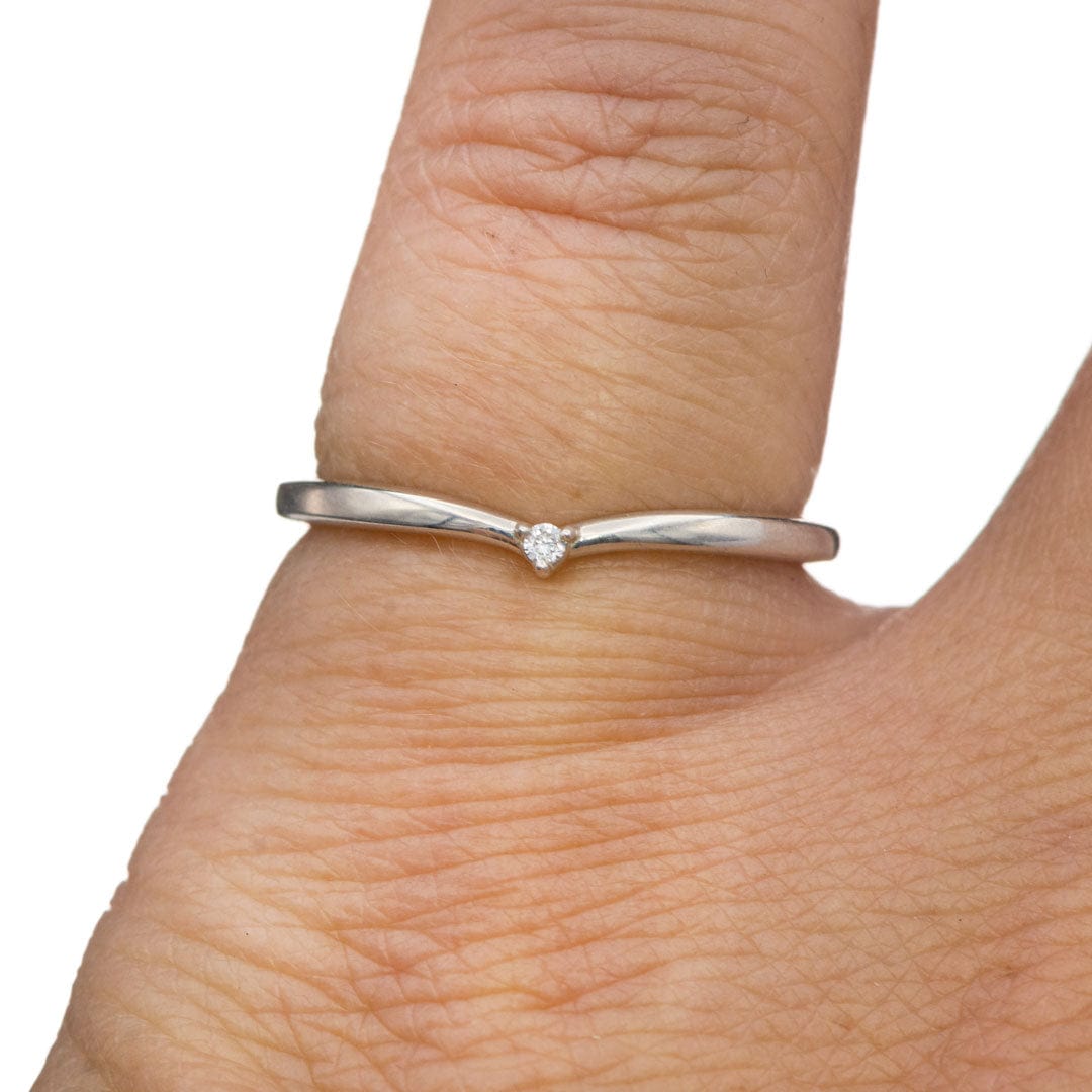 Vani Band - Tiny Diamond V-Shape Contoured Sterling Silver Stacking Wedding Ring, Ready to Ship Ring Ready To Ship by Nodeform