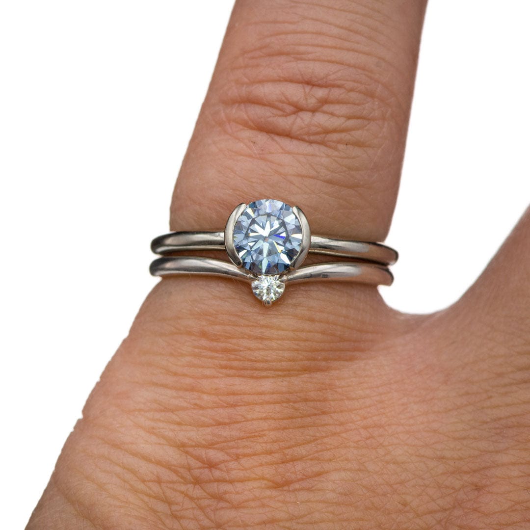 Helen Solitaire - Round Blue Moissanite Half Bezel 14k White Gold Engagement Ring, size 4 to 9 Ring Ready To Ship by Nodeform