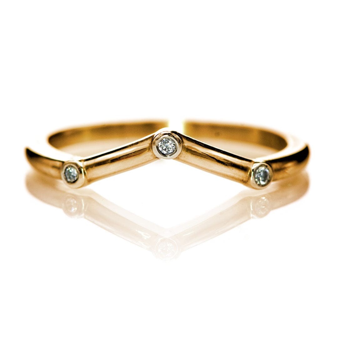 Vinnie Chevron Band - Bezel Set Diamond Contoured Wedding Ring 14k Rose Gold Ring by Nodeform