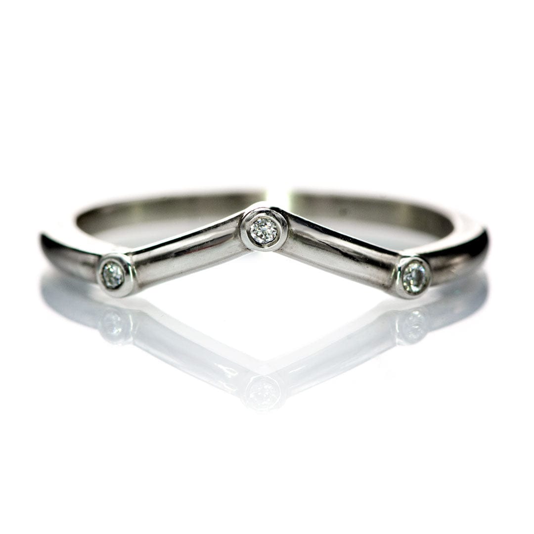 Vinnie Chevron Band - Bezel Set Diamond Contoured Wedding Ring 14k White Gold Ring by Nodeform