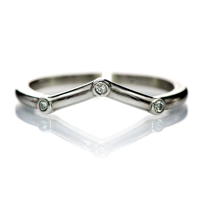 Vinnie Chevron Band - Bezel Set Diamond Contoured Wedding Ring 14k White Gold Ring by Nodeform