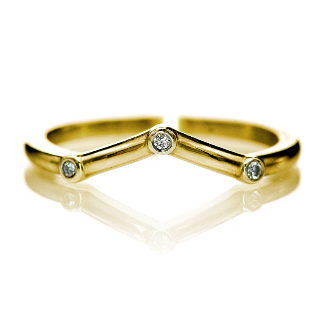 Vinnie Chevron Band - Bezel Set Diamond Contoured Wedding Ring 14K Yellow Gold Ring by Nodeform