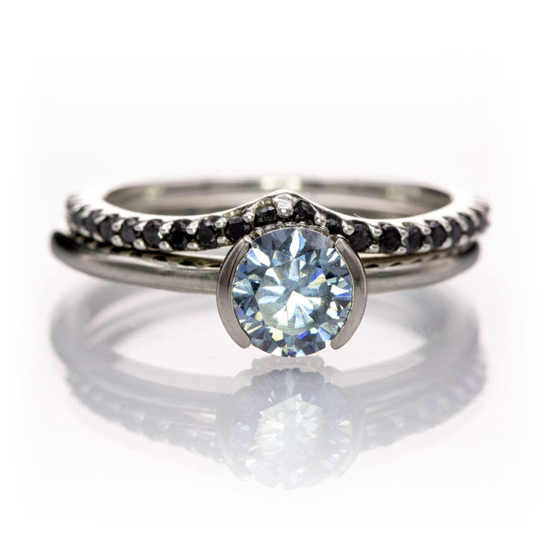 Helen Solitaire - Round Blue Moissanite Half Bezel Engagement Ring Ring by Nodeform