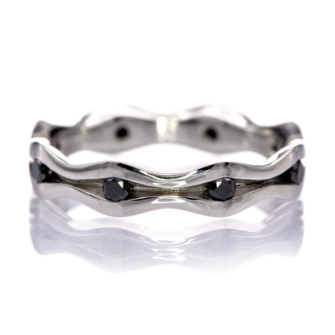 Wave Black Diamond Eternity Wedding Ring 14kPD White Gold Ring by Nodeform