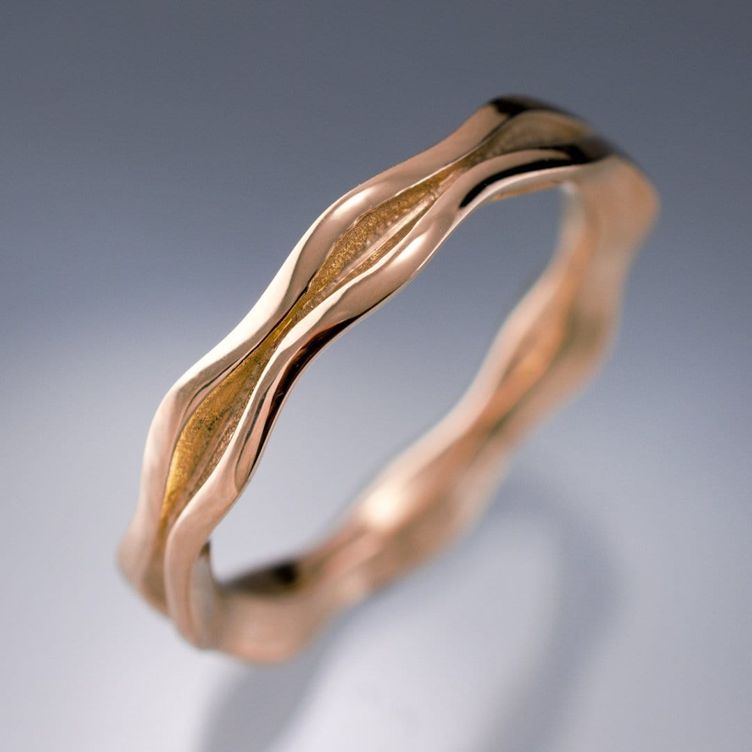 Wave Narrow Wedding Ring in Yellow or Rose Gold 14k Rose Gold Ring by Nodeform