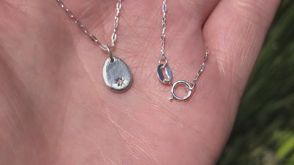 Tiny Drop Shape Sterling Silver Pendant Necklace with Star Set Canadian Diamond, Ready to Ship