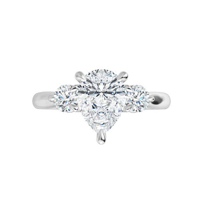 Tracy - Three Stone Prong Set Engagement Ring with Round Side Stones - Setting only