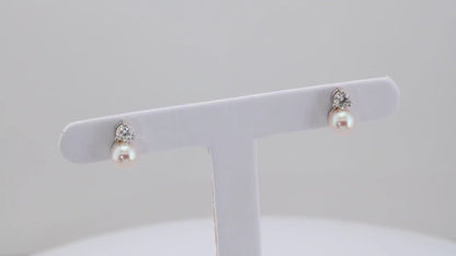 White Freshwater Cultured Pearl & Diamond Cluster Stud Earrings