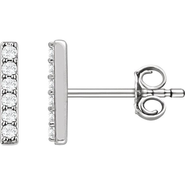 Vertical Diamond Bar Studs Earrings 14k White Gold (Rhodium Plated) Earrings by Nodeform