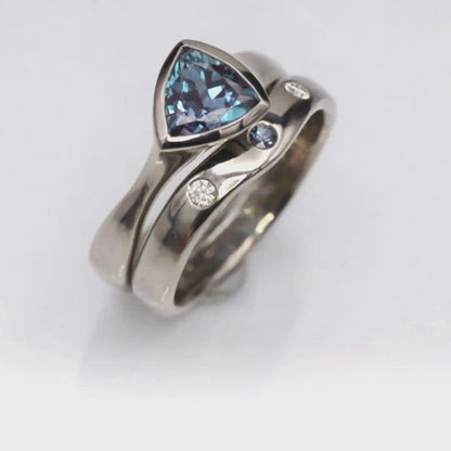 Moissanite and Alexandrite Fitted Contoured Wedding Ring Shadow Band