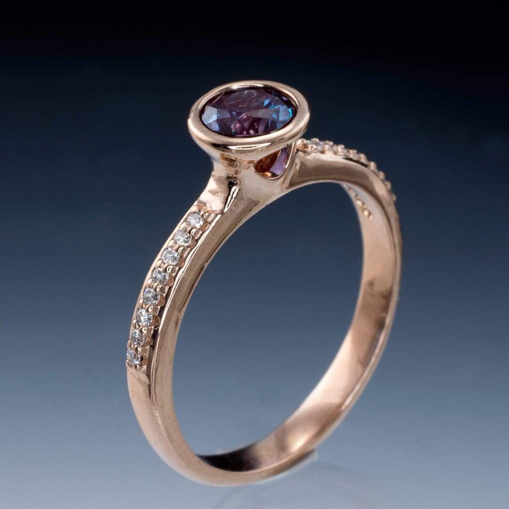 Chatham Alexandrite Round Peekaboo Bezel Diamond Micro Pave Engagement Ring Ring by Nodeform