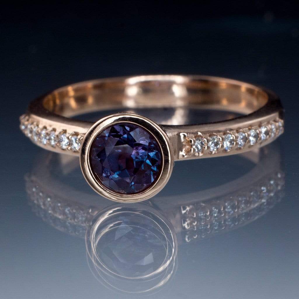 Chatham Alexandrite Round Peekaboo Bezel Diamond Micro Pave Engagement Ring Ring by Nodeform