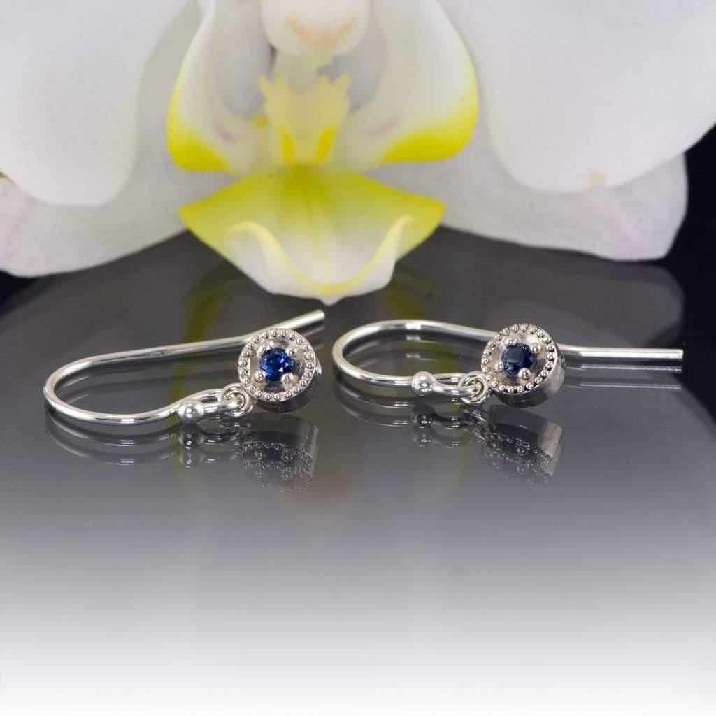Australian Kings Plain Royal Blue Sapphire Round Milgrain Dangle Earrings Earrings by Nodeform