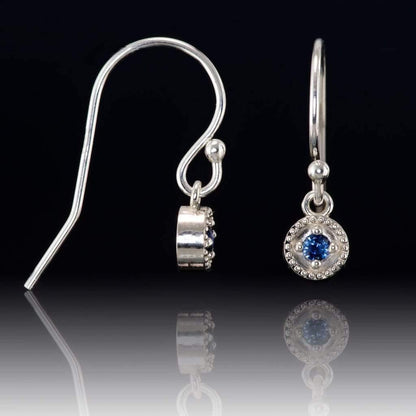 Australian Kings Plain Royal Blue Sapphire Round Milgrain Dangle Earrings Earrings by Nodeform