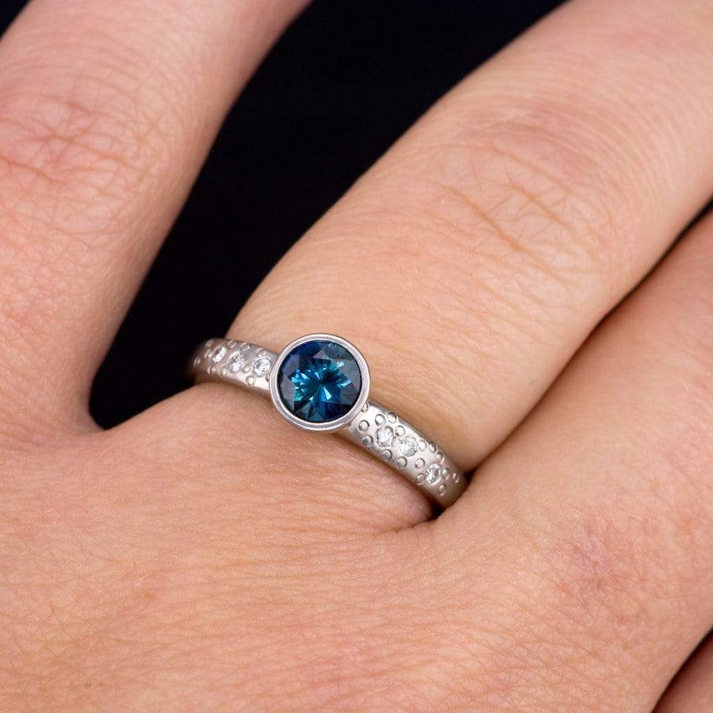 Fair Trade Blue Australian Kings Plain Sapphire Elevated Bezel Diamond Star Dust Engagement Ring Ring by Nodeform
