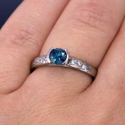 Fair Trade Blue Australian Kings Plain Sapphire Half Bezel Diamond Star Dust Engagement Ring Ring by Nodeform