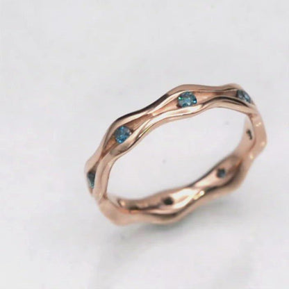 Wave Teal Blue Diamond Eternity Wedding Ring