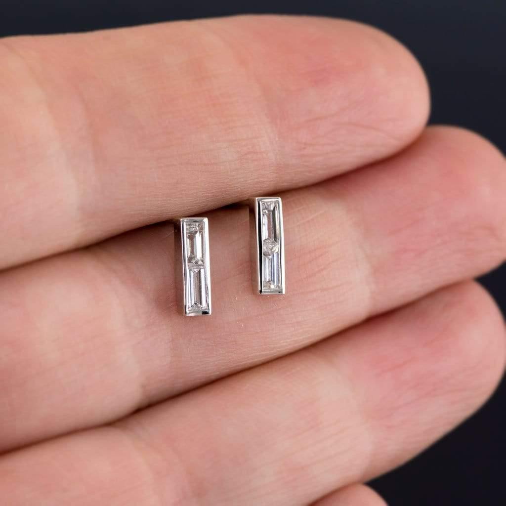 Double Baguette Diamond Bezel Set Bar Stud Earrings – Nodeform
