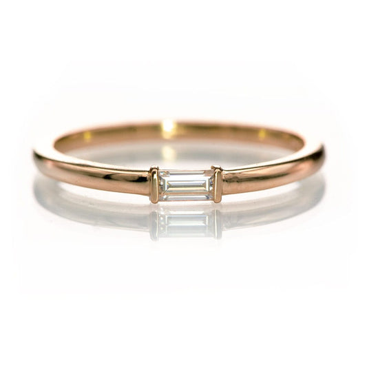 Baguette Moissanite Stacking Promise Solitaire Ring Step Cut Near-Colorless F1 Moissanite (GHI Color) / 14k Rose Gold Ring by Nodeform
