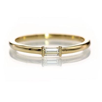 Baguette Moissanite Stacking Promise Solitaire Ring Step Cut Near-Colorless F1 Moissanite (GHI Color) / 14K Yellow Gold Ring by Nodeform
