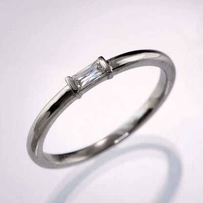 Baguette Moissanite Stacking Promise Solitaire Ring Ring by Nodeform