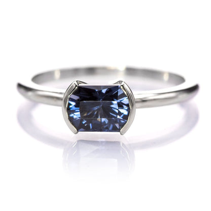 Barrel Cut Blue Spinel 14k White Gold Half Bezel Engagement Ring, Size 4 to 9 Ready to ship Ring Ready To Ship by Nodeform
