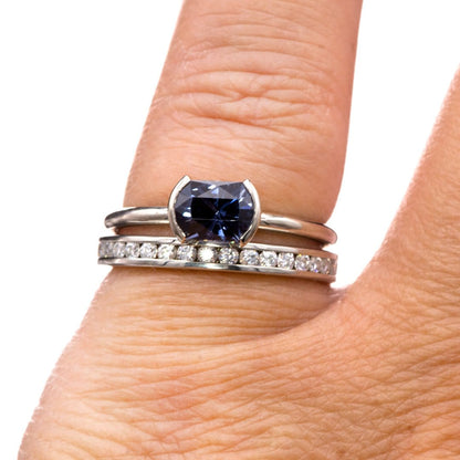 Barrel Cut Blue Spinel 14k White Gold Half Bezel Engagement Ring, Size 4 to 9 Ready to ship Ring Ready To Ship by Nodeform