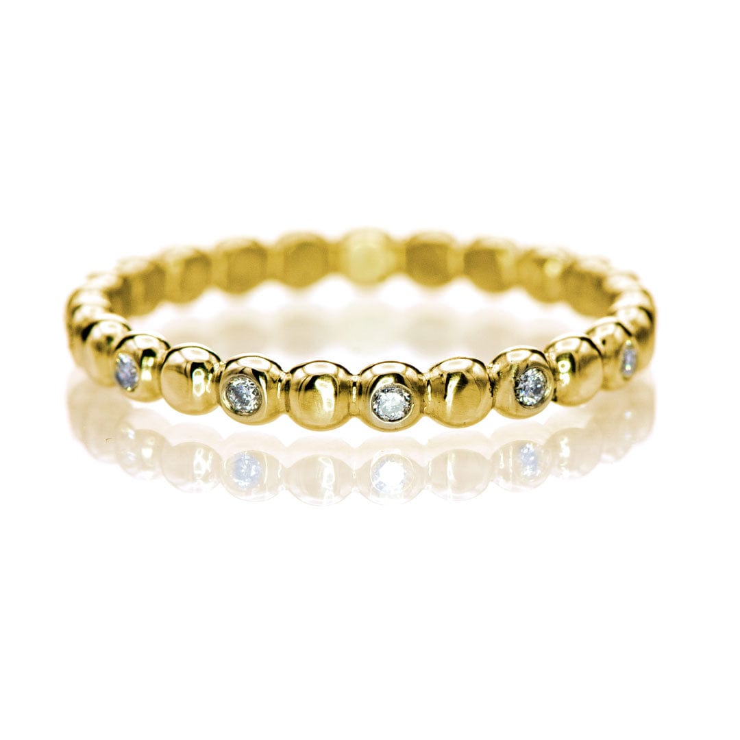 Beaded Diamond Eternity Stacking Ring Wedding Band 5 Diamonds / 14K Yellow Gold Ring by Nodeform