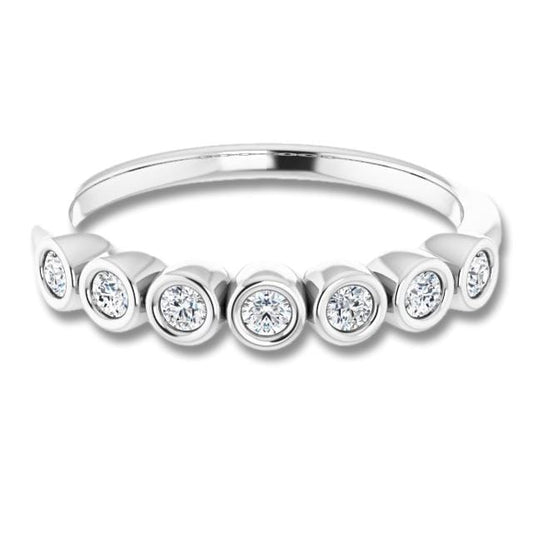 Beverly Anniversary Band Bezel Diamond , sapphire or Moissanite Stacking Wedding Ring Continuum Sterling Silver / Lab Grown Diamonds 2mm/0.03ct G-H/SI1-SI2 Ring by Nodeform